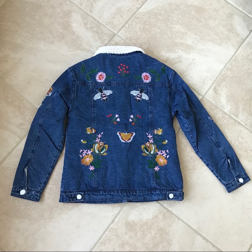 Belle Vere Embroidered shearling Denim Jacket - Picture 5 of 7
